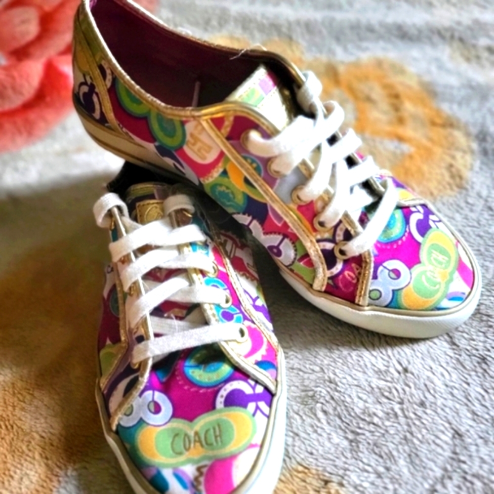 Coach Sneakers White Purple Blue Gold Poppy